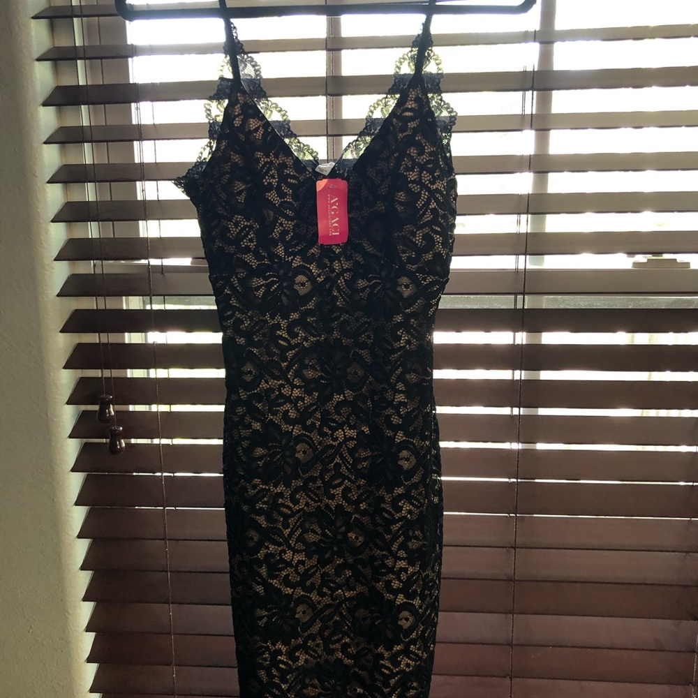 Spaghetti strap black lace dress